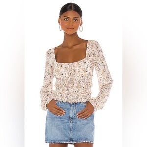 Free People (Size L) Multicolored Floral "Lolita Peasant" Ruffle Trim Blouse